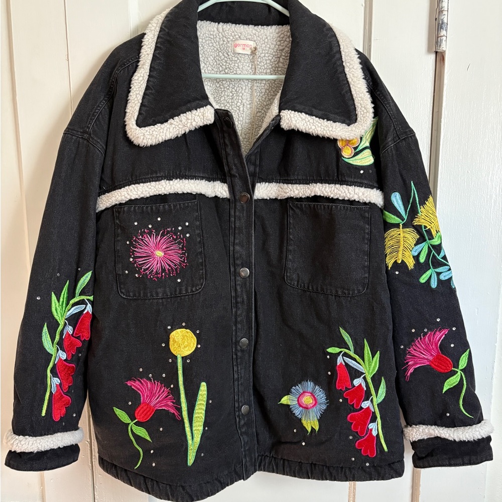 Gorman Black Denim Sherpa Lined Jacket with Floral Embroidery - Picture 5 of 7